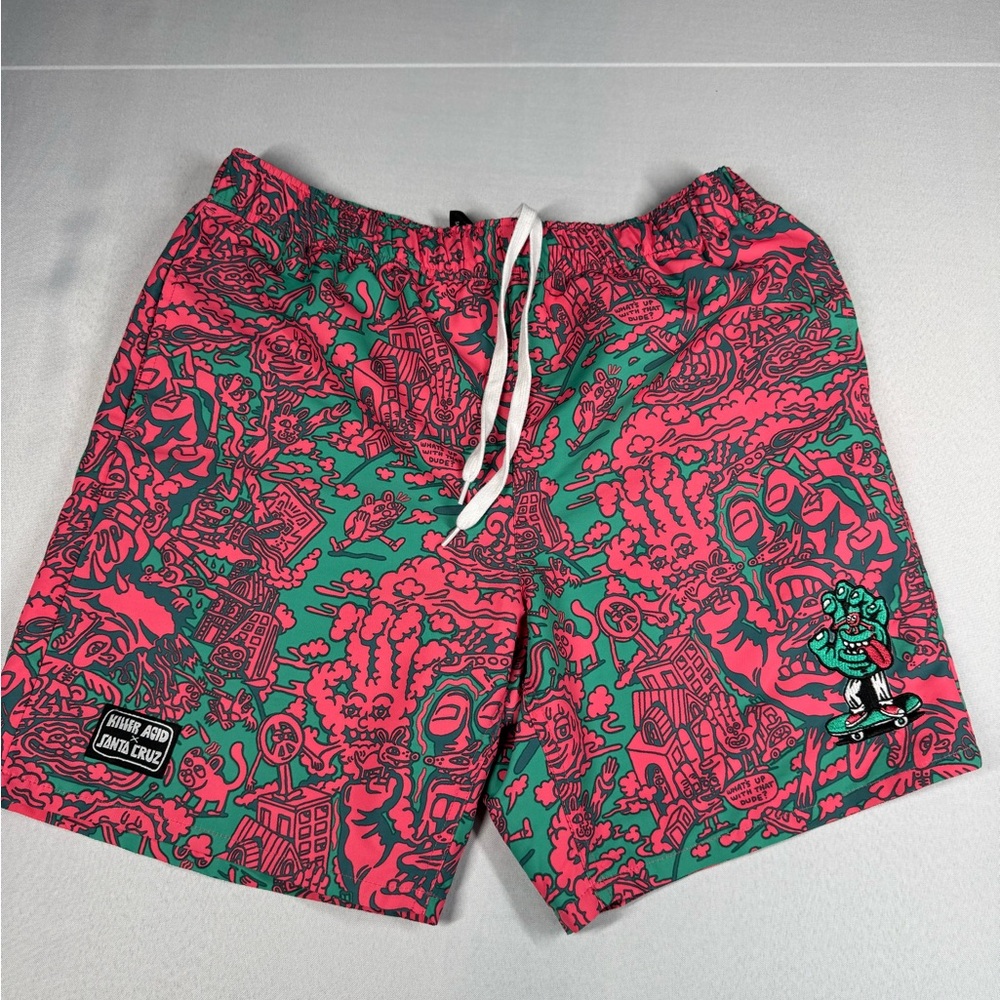 Killer Acid x Santa Cruz Pink and Green Graphic Shorts